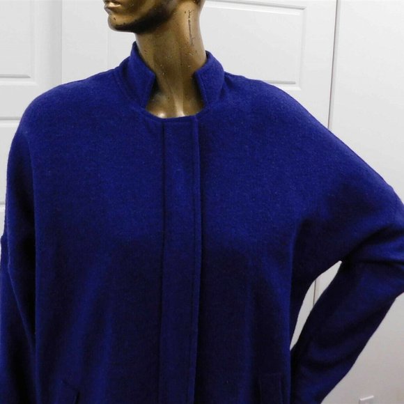 New Eileen Fisher $338rt‎ Blue Wool Ultma Knotch Collar Jacket Coat sz L - Picture 2 of 6